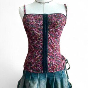 Y2K corset-style floral mesh tank top